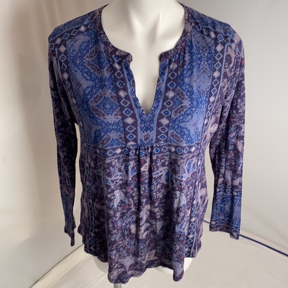 Lucky Brand blue purple multicolor pattern boho blouse L - Picture 1 of 12